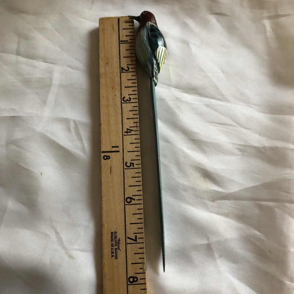 Letter Opener Wooden Hummingbird Hand Painted Hand Carved Art Vintage
